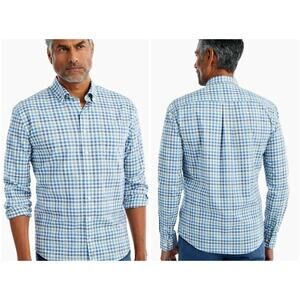 Johnnie-O Caiden Hangin' Out Button Down Wake Blue Plaid Shirt Size Medium